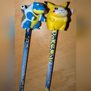 Vintage Pokémon Pikachu and Blastoise 1.5-inch pencil topper 1999 Nintendo Rare